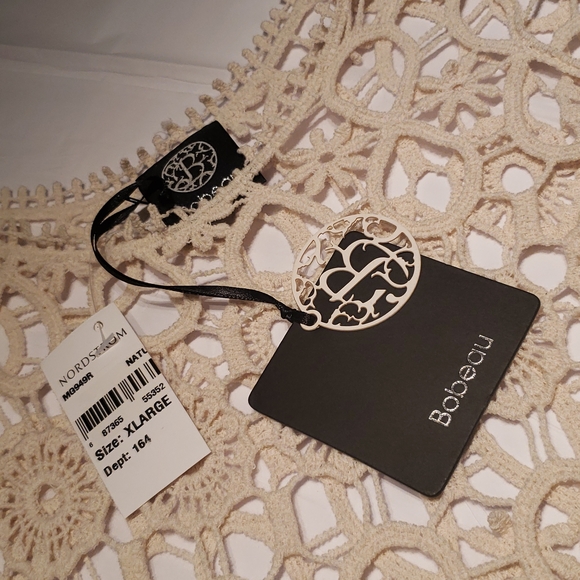 Bobeau NEW Knit Crochet Lace Blouse Top Topper Cotton Short Sleeve Women XL Sexy - Picture 7 of 11